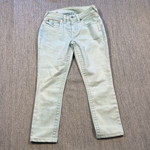 True Religion Jennie Curvy Skinny Short SE Ricky Jeans Size 27 Aqua/Turquoise